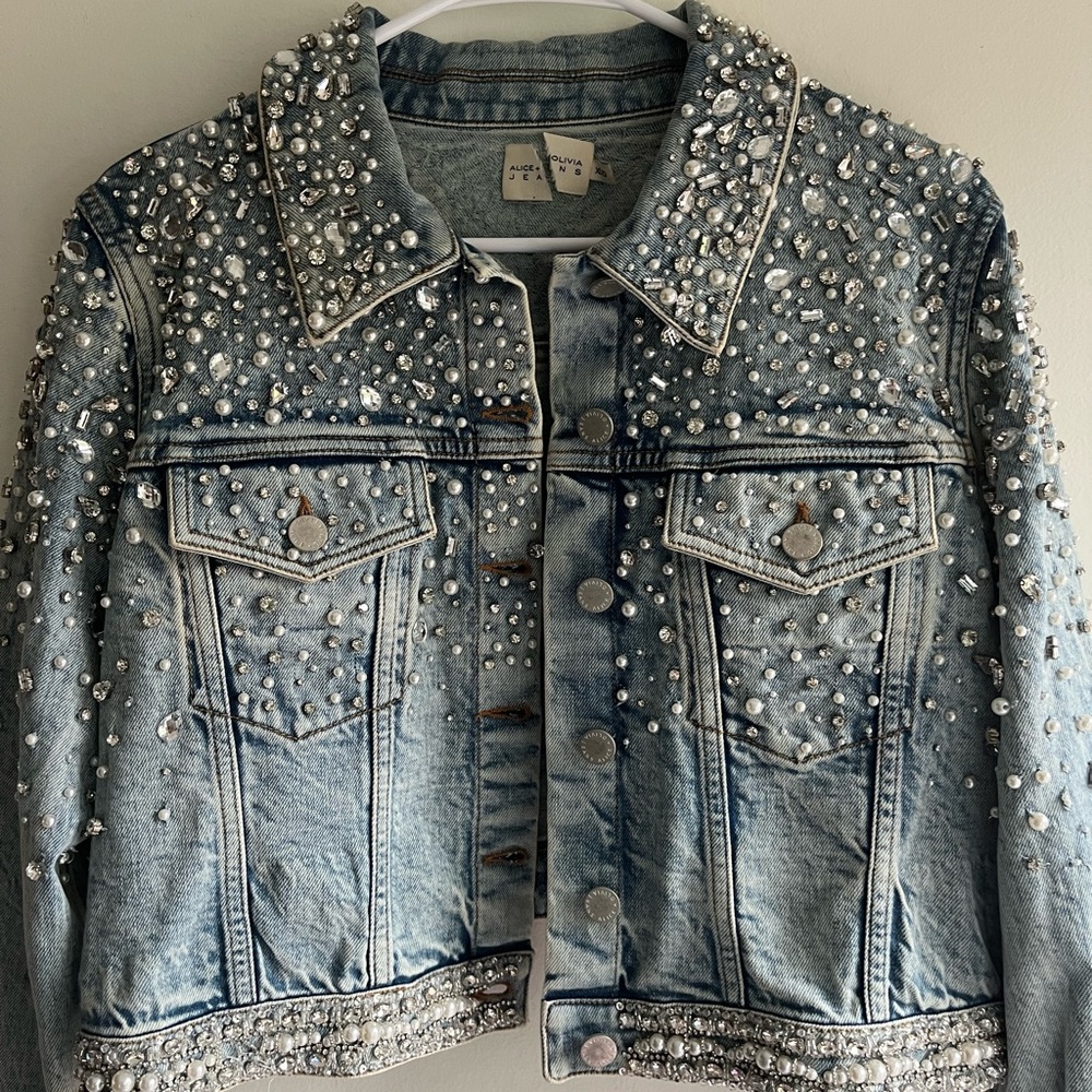 Alice + Olivia Blue Embellished Jean Jacket - Picture 8 of 16